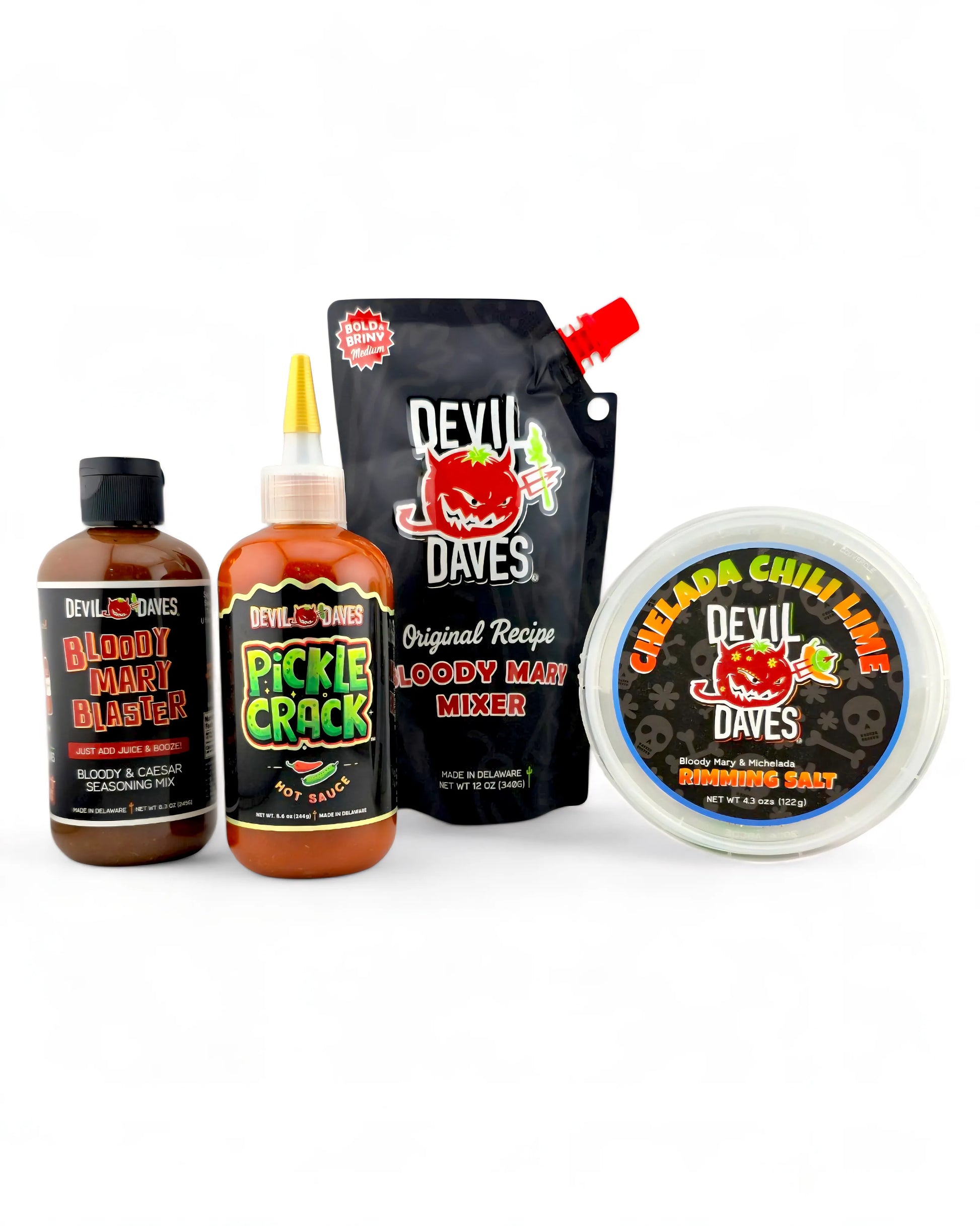 collection of items included in Devil Daves Bloody Mary Kit on white background