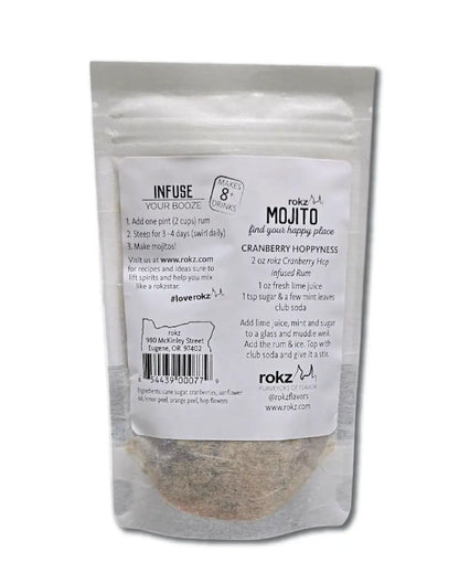 rokz mojito liquor infusion nutrition panel with ingredients on white background