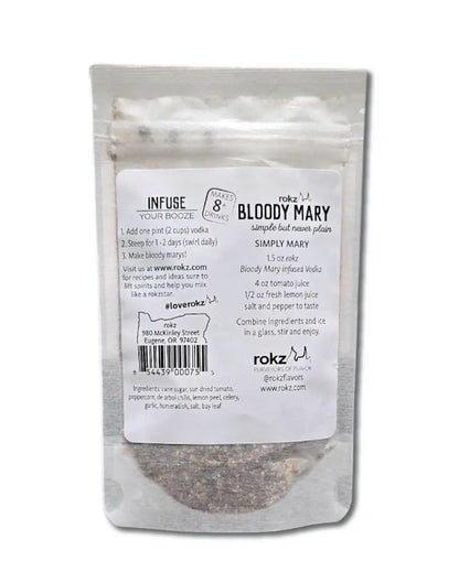 rokz bloody mary liquor infusion nutrition panel with ingredients on white background